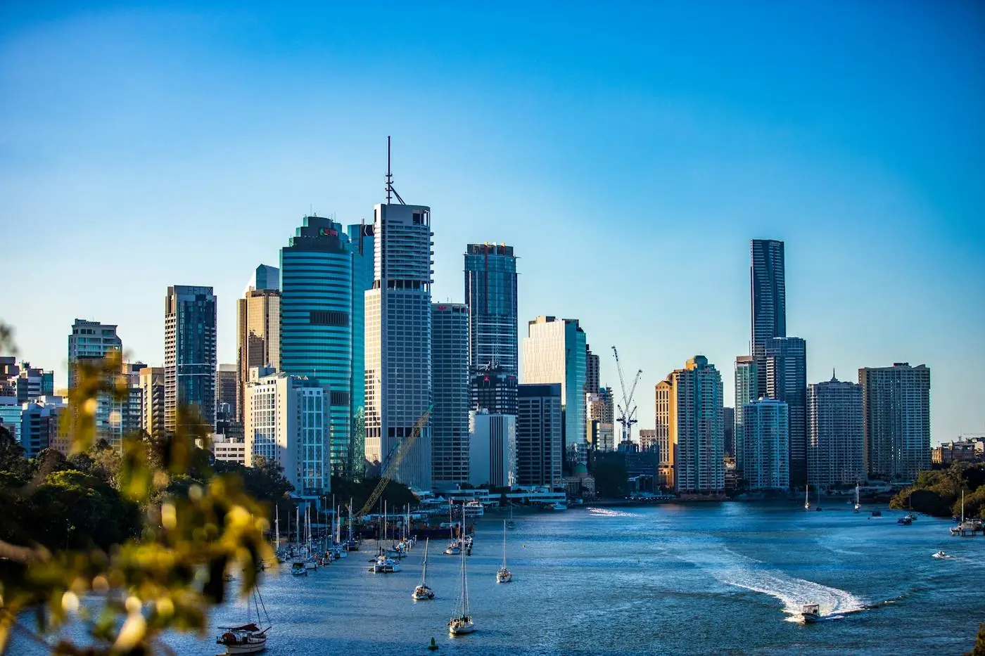 Brisbane River and city skyline on a sunny day